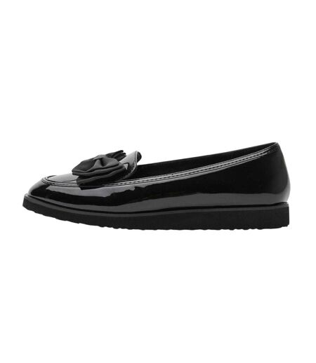 Womens/ladies  Flat Loafers Black Patent Alpha