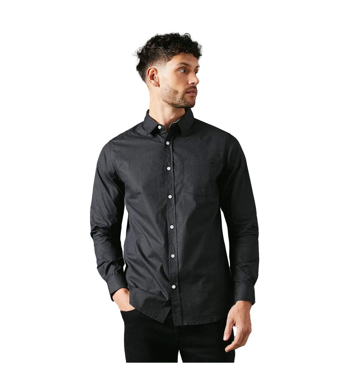 Mens octo geometric long-sleeved shirt black Maine