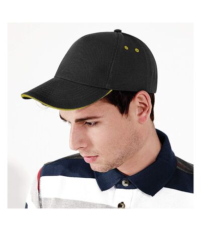 Beechfield Unisex Ultimate 5 Panel Contrast Baseball Cap With Sandwich Peak / Headwear (Pack of 2) (Black/Yellow) - UTRW6700