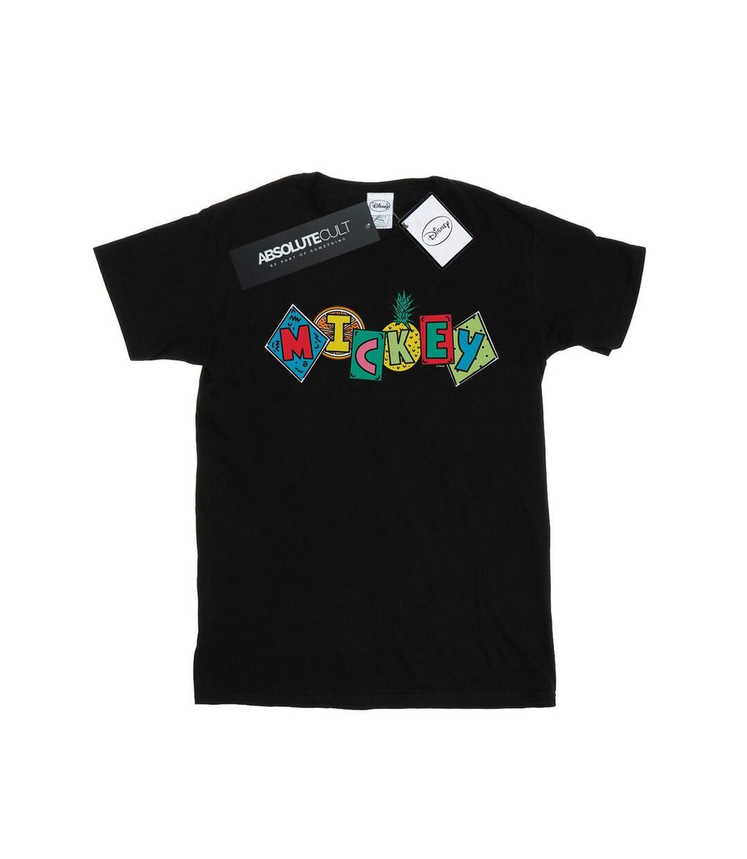 Disney Femme/Ladies Mickey Mouse Fruit Blocks Cotton Boyfriend T-Shirt (Noir) - UTBI37046-1