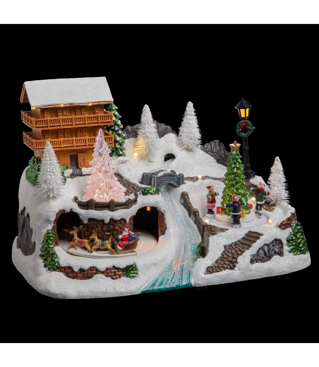Village de Noël animé et lumineux Chalet - Blanc-1