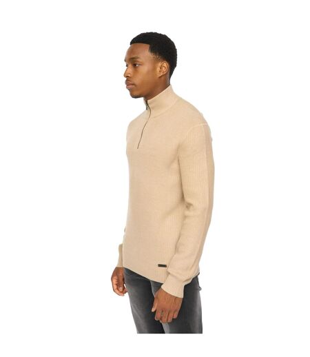 Mens Potenza Knitted Quarter Zip Jumper Stone Duck And Cover