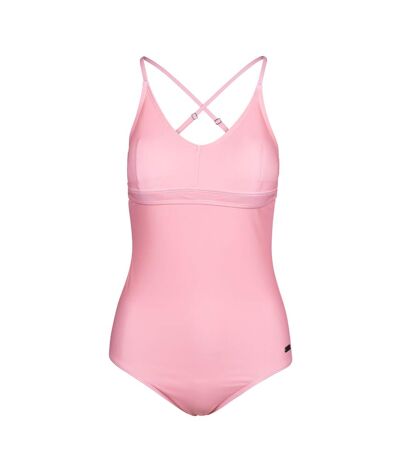 Womens/ladies mimi plain one piece bathing suit pink shell Trespass