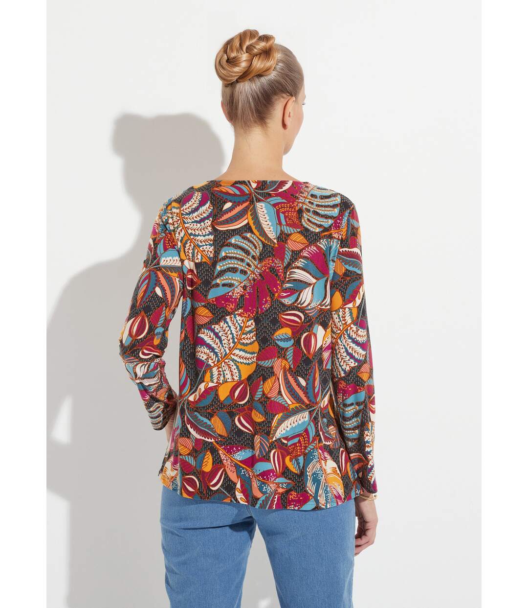 T-shirt col V manches longues imprimé-2