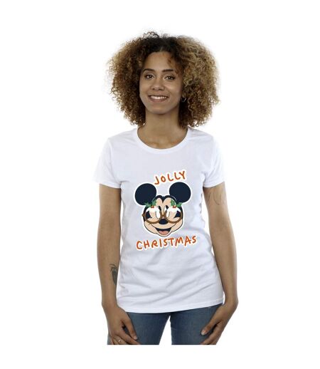 Disney T-shirt en coton Femme/Ladies Mickey Mouse Jolly Christmas Glasses (Blanc) - UTBI49475