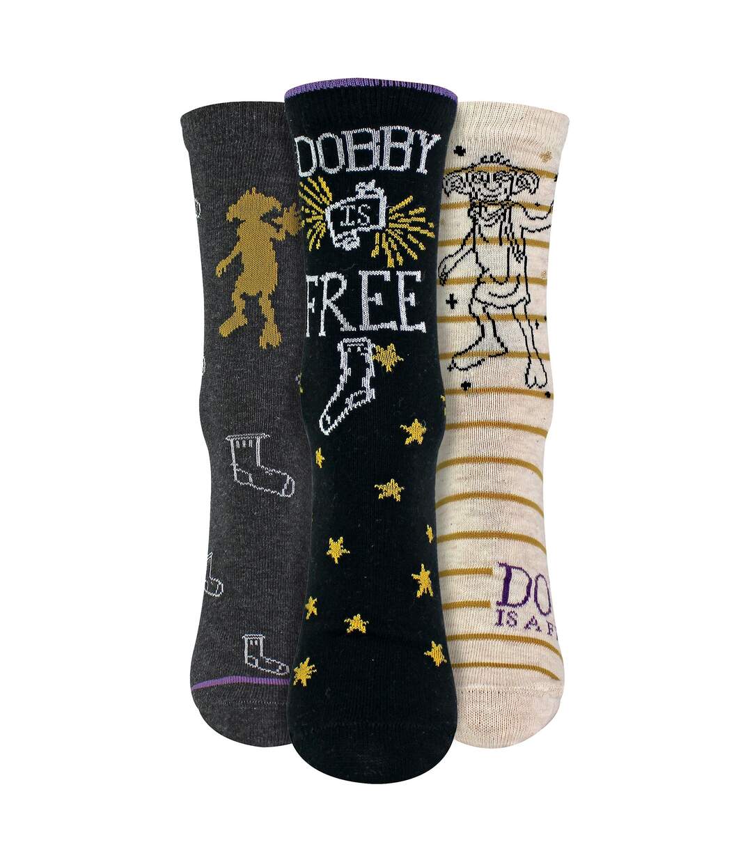 Ladies 3 Pack “Dobby Is Free” Harry Potter Socks-1