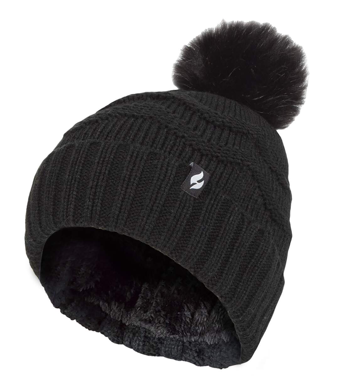 Ladies Winter Fur Beanie Hat | Heat Holders | Zigzag Patterned Pom Pom Hat | Womens Thermal Cuff Bobble Hat-1