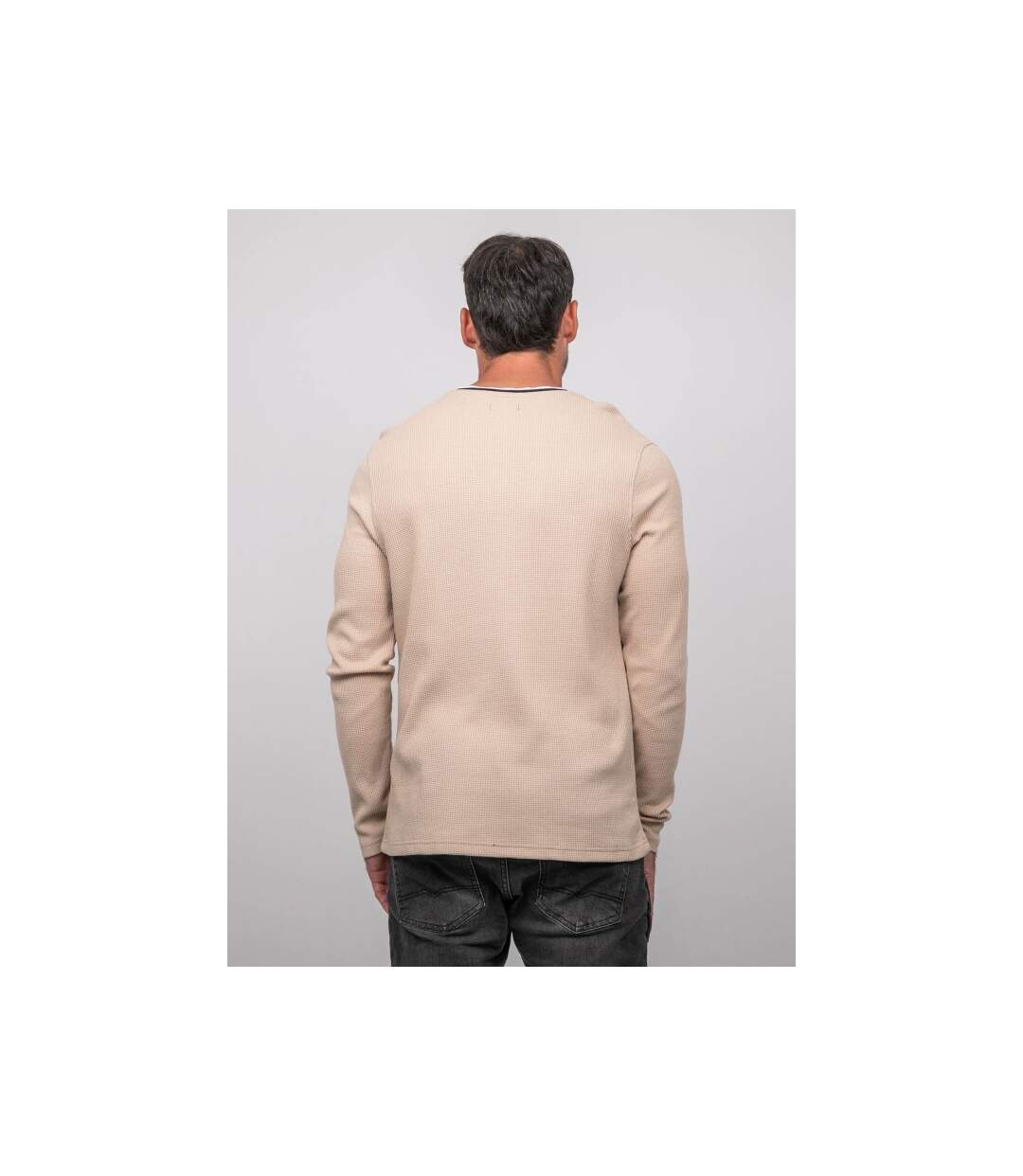 T shirt manches longues gaufré col tunisien coton JOTENDO-2