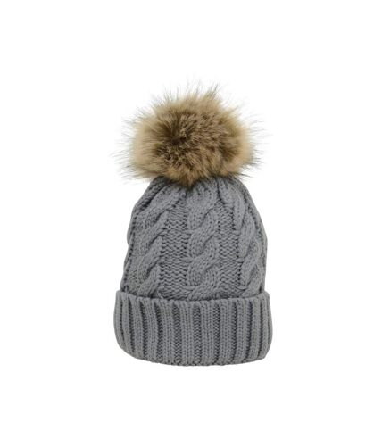 Adults melrose cable knit bobble hat grey HyFASHION