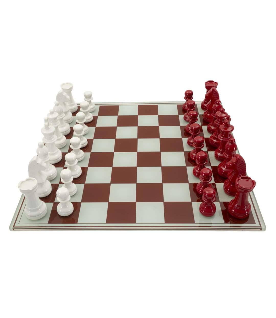 Jeu d'Échec en Verre Board 61cm Rouge & Blanc-1