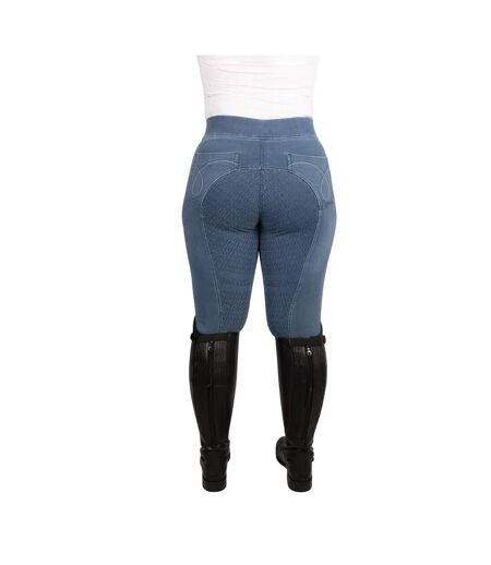 Womens/ladies Elevate Chambray Denim Horse Riding Tights Blue Hy