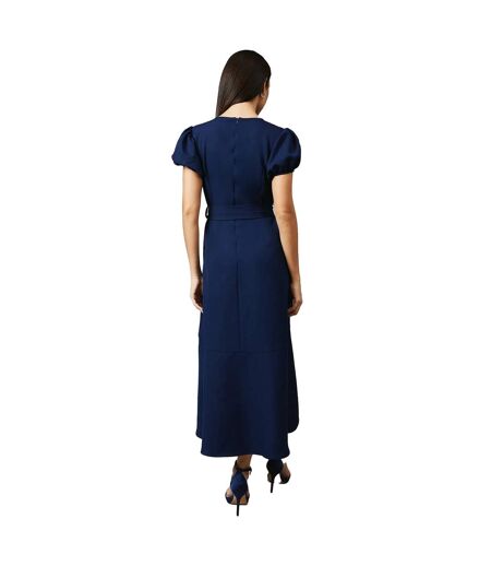 Womens/ladies Piping Detail Puff Sleeve Midi Dress Navy Principles