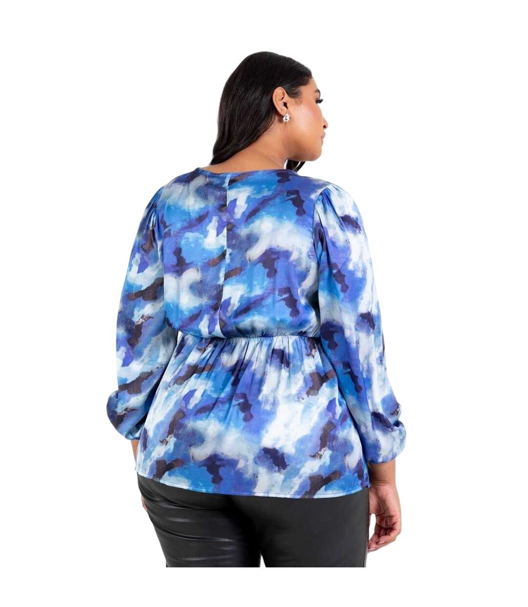 Womens/ladies Satin Long-sleeved Wrap Top Blue Lovedrobe-4
