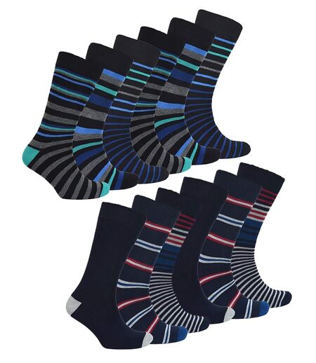 12 Pair Multipack Mens Bamboo Socks | Novelty Multicolor Cushioned Funny Design Crew Socks | Size 6-11 UK