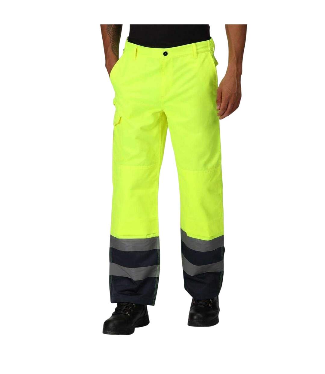 Mens Workwear Colour Block High-vis Cargo Trousers Yellow Navy Regatta-2