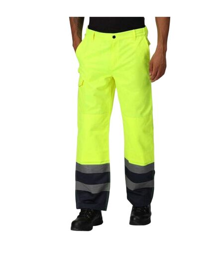 Mens Workwear Colour Block High-vis Cargo Trousers Yellow Navy Regatta