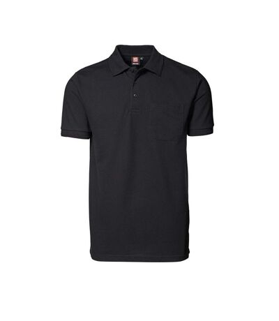ID Mens Pro Wear Short Sleeve Regular Fitting Polo Shirt With Pocket (Black) - UTID172