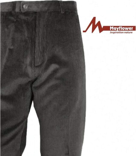 MAYFLOWER D373 — Pantalon velours extensible gris : confort stretch et taille haute