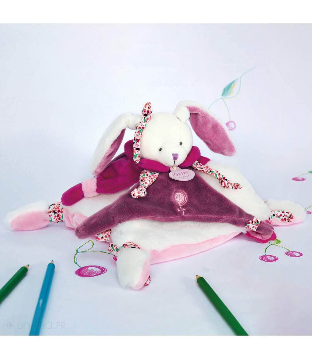 Doudou plat lapin 27 cm collection LAPIN CERISE rose-3