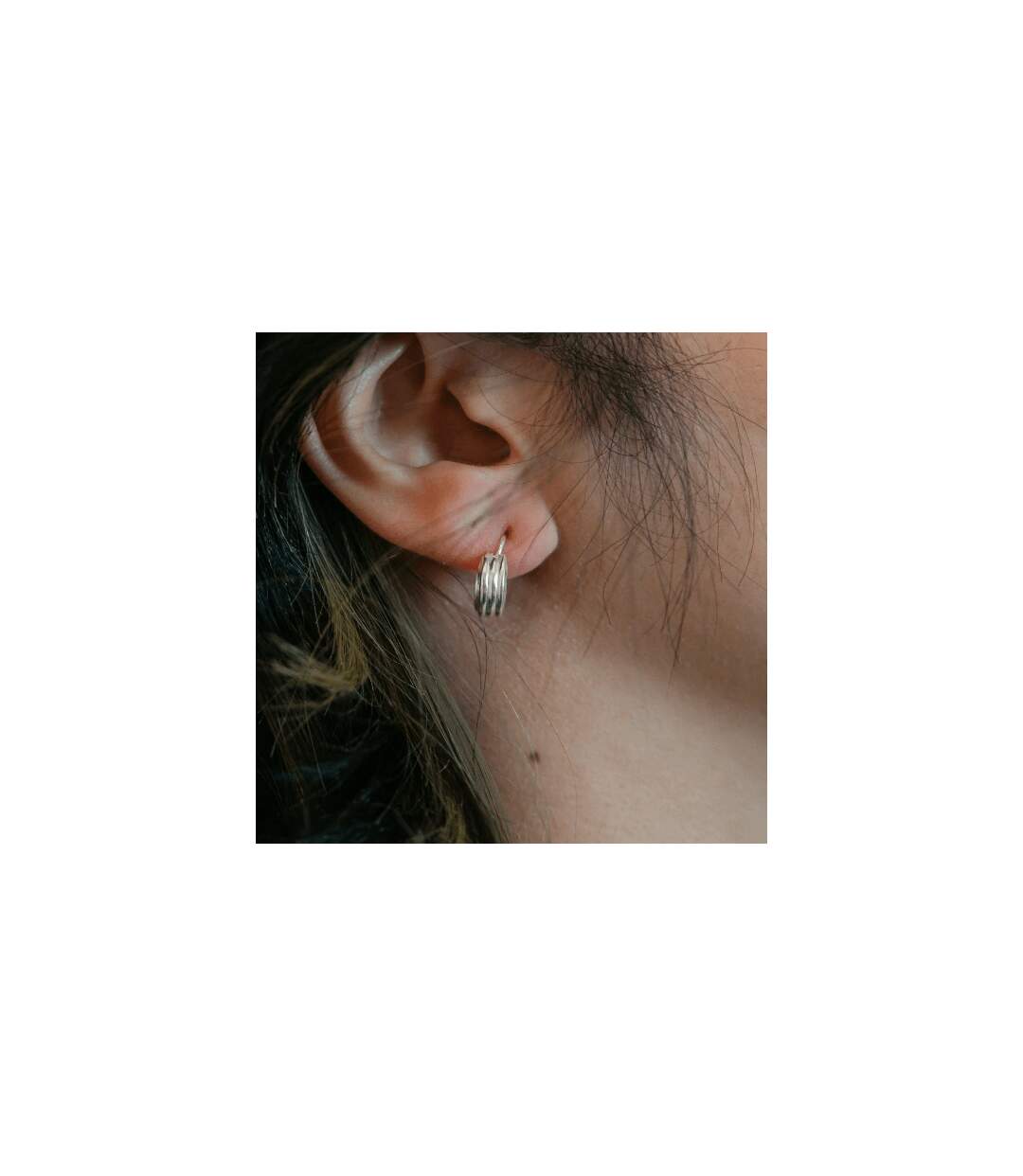 Pure Silver Small Stripe Wide Bali Lightweight Dainty Unisex Punk Hoop Earring-2
