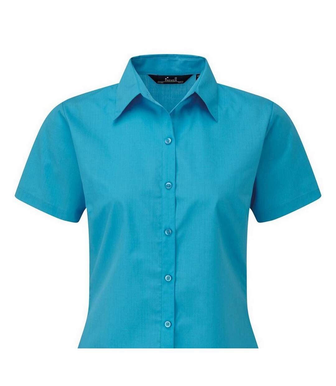 Short Sleeve Poplin Blouse / Plain Work Shirt Turquoise Premier-2