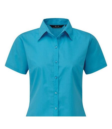 Short Sleeve Poplin Blouse / Plain Work Shirt Turquoise Premier