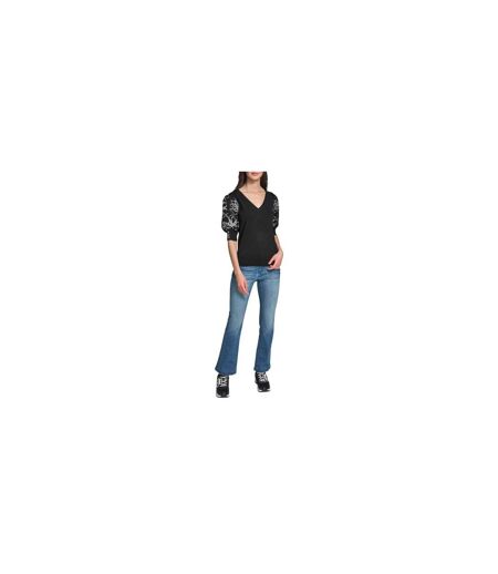 Womens/ladies Knitted Puff Sleeve Top Black Karl Lagerfeld
