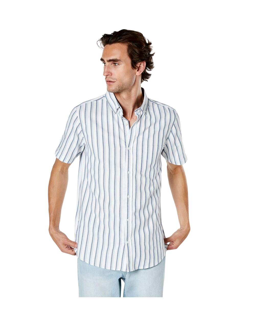 Mens twin stripe oxford short-sleeved shirt white Maine