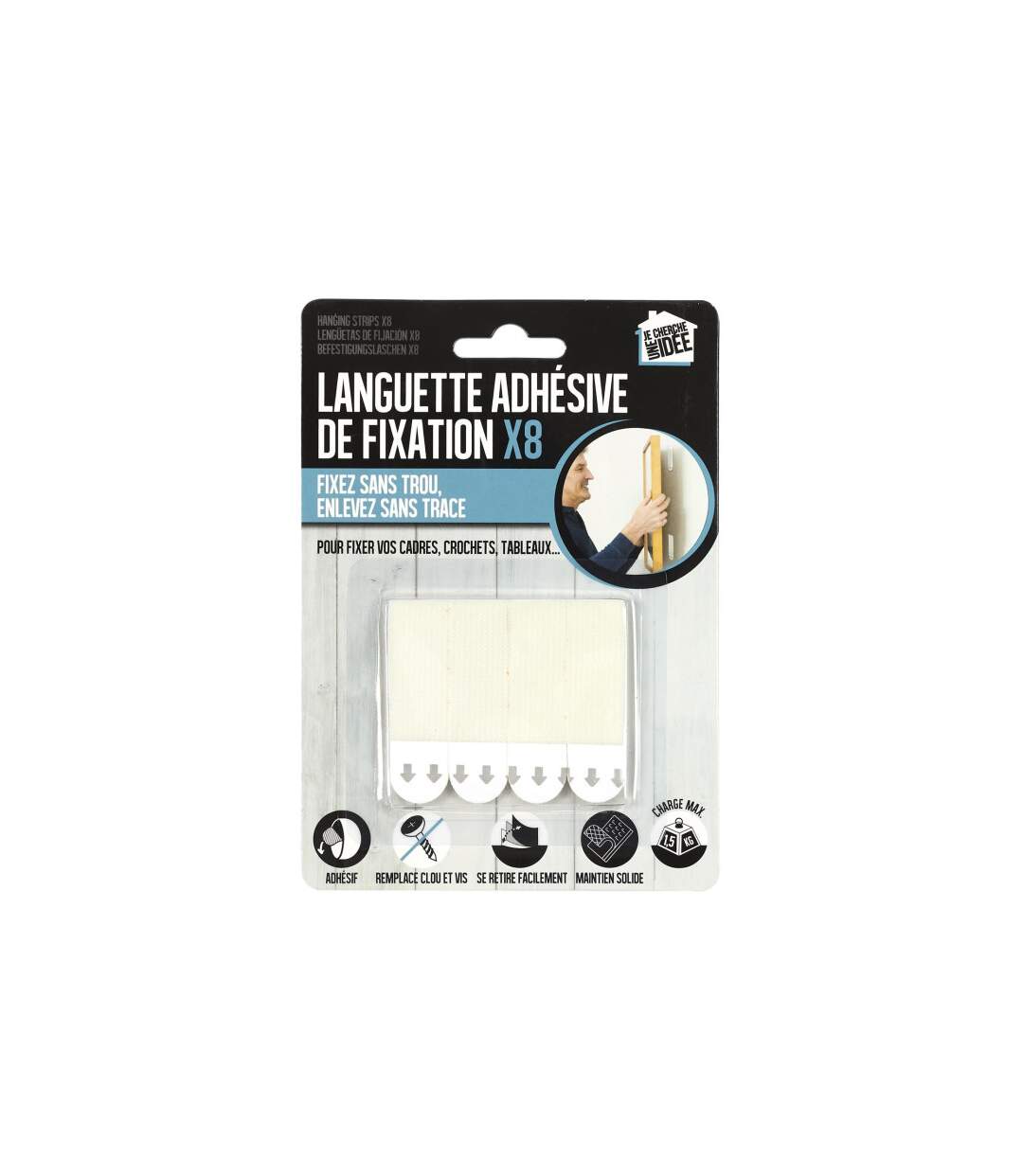 Lot de 8 Languettes de Fixation Adhésif 6cm Blanc