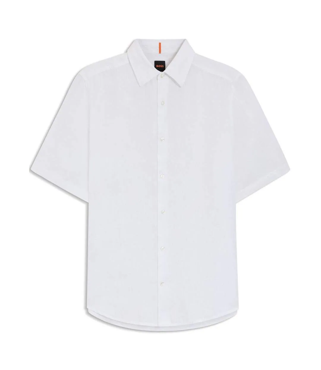 Mens Linen Short-sleeved Shirt White Boss-1