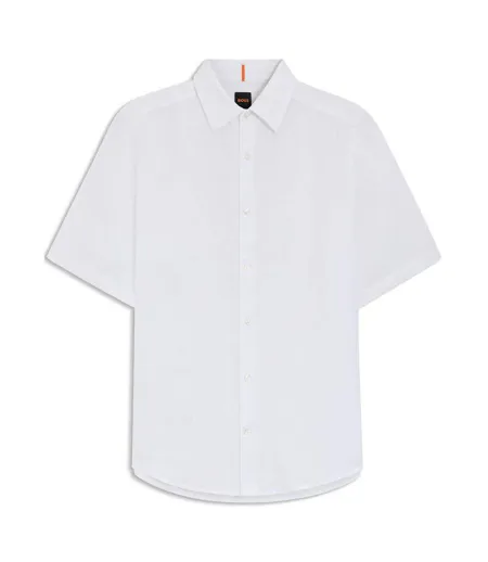 Mens Linen Short-sleeved Shirt White Boss