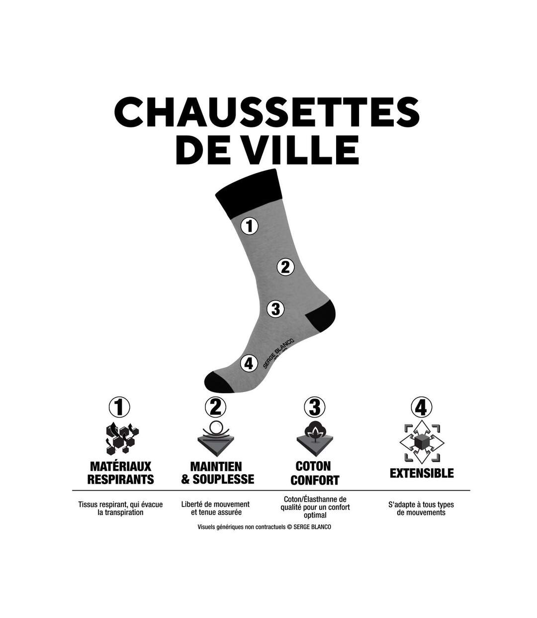 Lot de 6 paires de chaussettes de ville City Serge Blanco