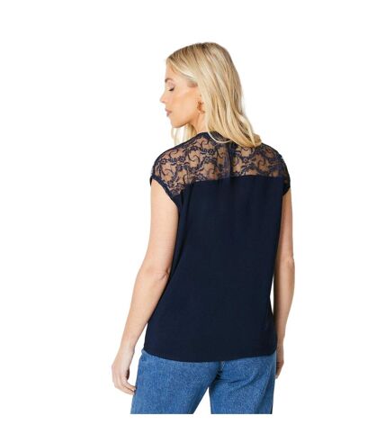 Mens jersey lace detail petite top navy Principles