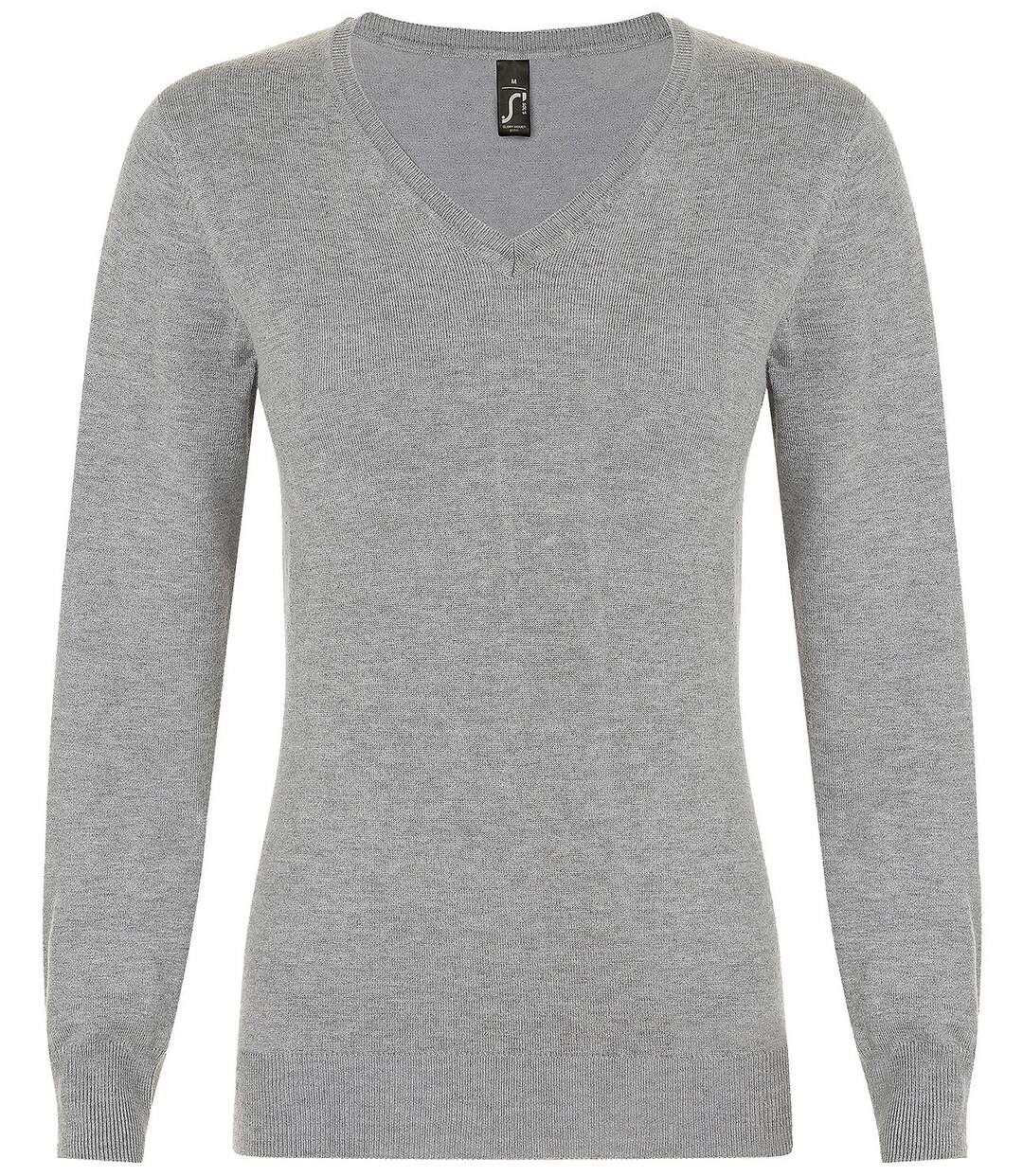 Pull classique col V - Femme - 01711 - gris chiné