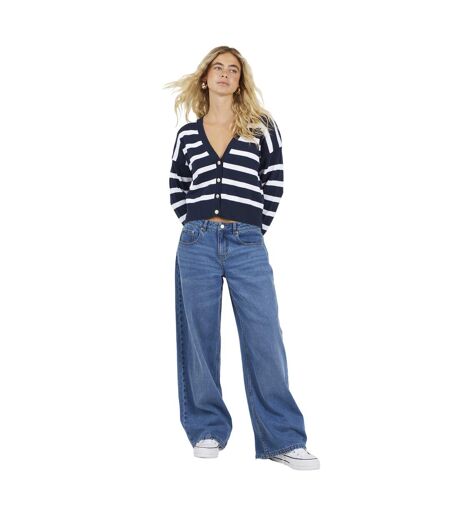 Womens/ladies Striped V Neck Cardigan Navy White Brave Soul