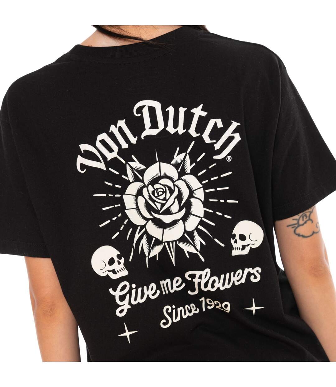 T-shirt femme col rond avec imprimé devant et dos Rose Vondutch-4