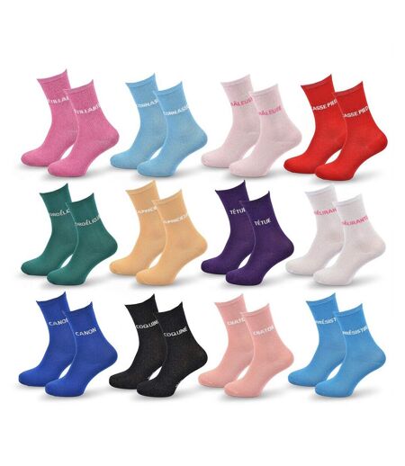 Chaussettes Femme Lurex Message Humoristique Pack de 12 Paires Surprise