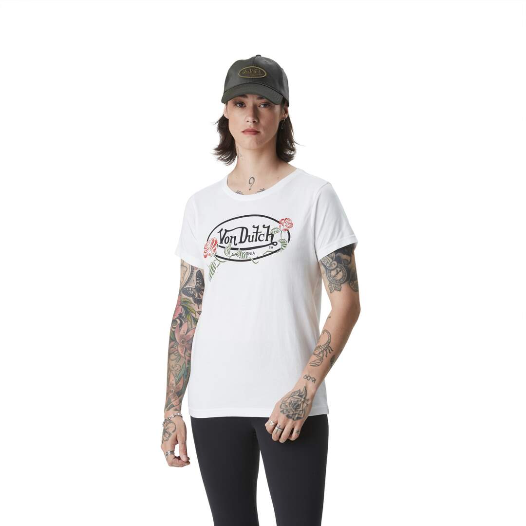 T-shirt femme à col rond avec print devant Roses Vondutch-1