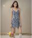 Robe imprimée femme à  bretelles réglables  - Modèle mini bleu à  rayures - Smocks au dos-5