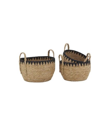 Cache-pots en jonc naturel et triangles noirs (lot de 3)