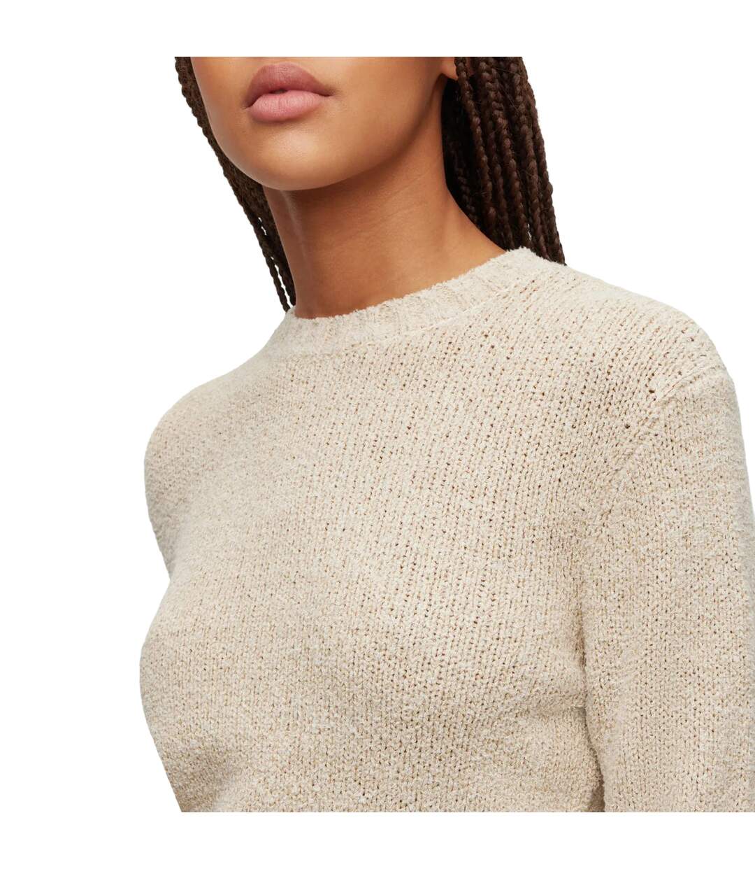 Womens/ladies Solarina Crop Sweatshirt Beige Hugo-3