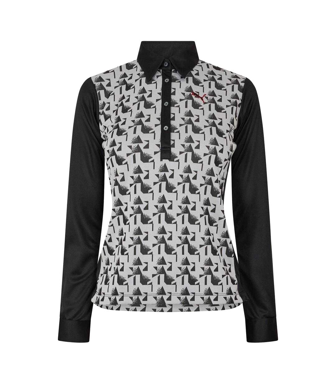 Womens/ladies Abstract Long-sleeved Golf Polo Shirt Grey Puma-1