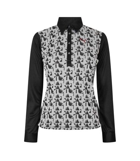 Womens/ladies Abstract Long-sleeved Golf Polo Shirt Grey Puma
