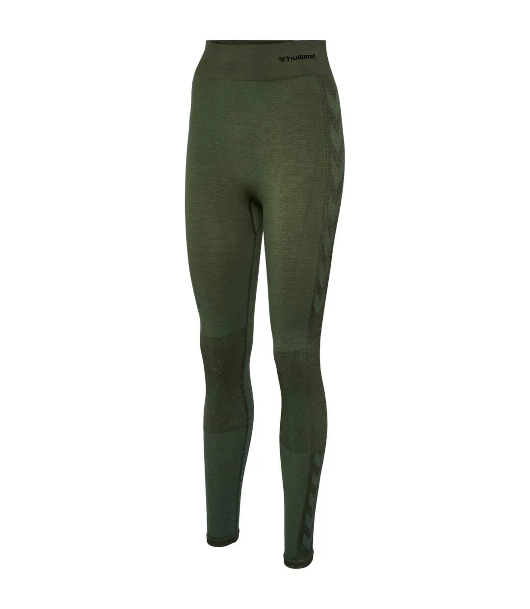 Womens/ladies Seamless High Rise Leggings Green Hummel-4