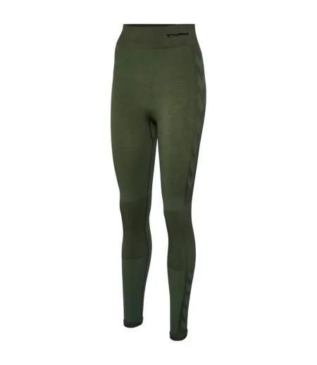Womens/ladies Seamless High Rise Leggings Green Hummel
