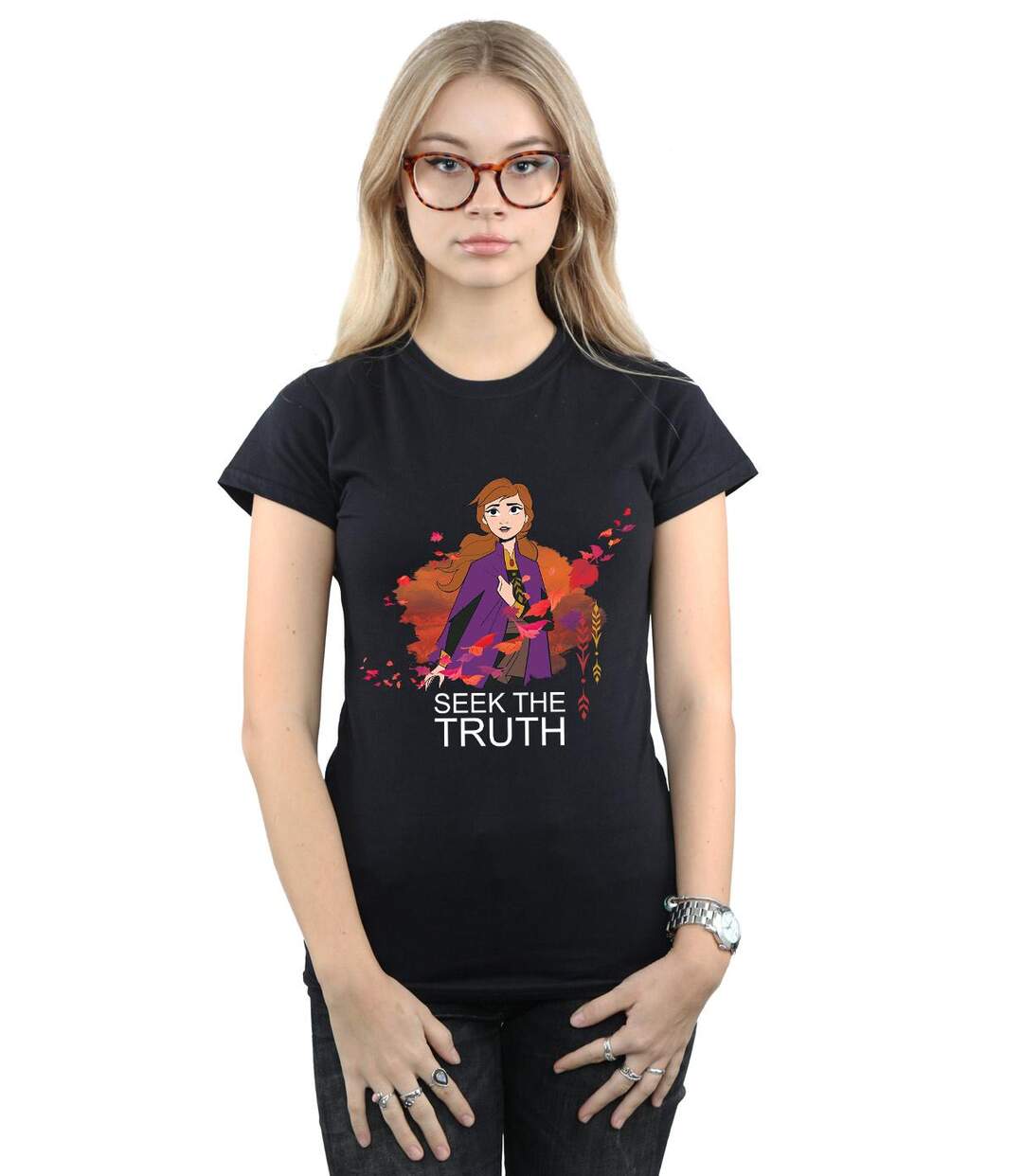 Disney Womens/Ladies Frozen 2 Anna Seek The Truth Wind Cotton T-Shirt (Noir) - UTBI21822-2