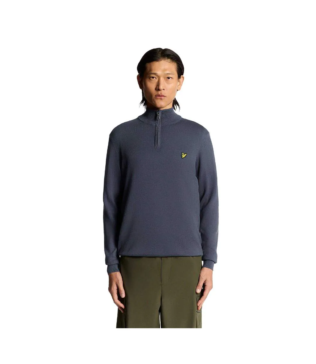 Mens Cotton Merino Quarter Zip Jumper Graystone Lyle & Scott-2