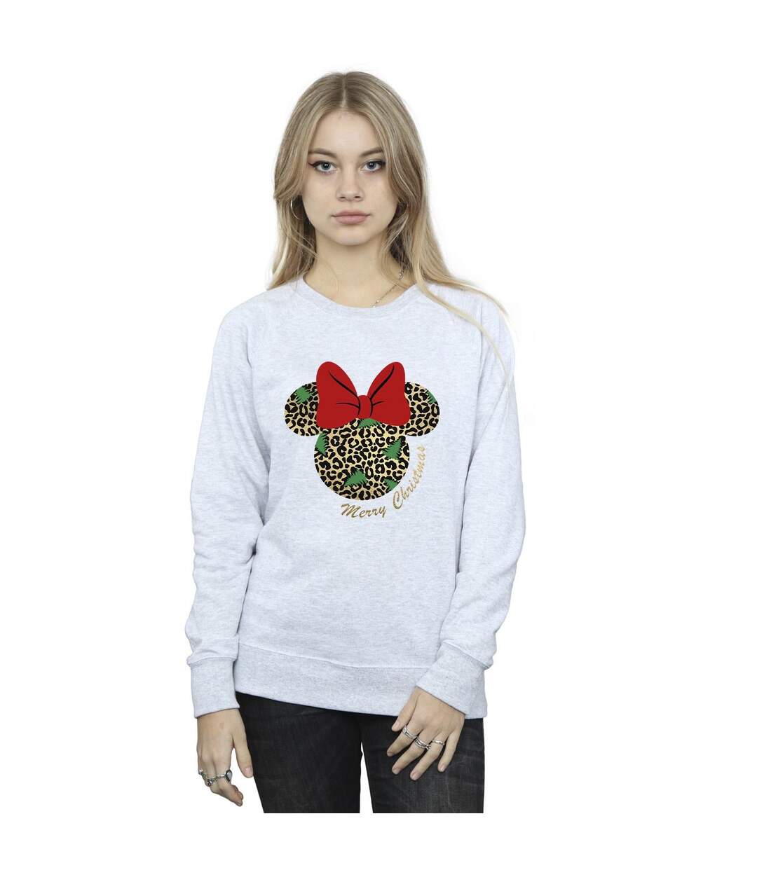 Disney Sweat-shirt de Noël Minnie Mouse léopard Femme/Ladies (Gris sportif) - UTBI29364-2