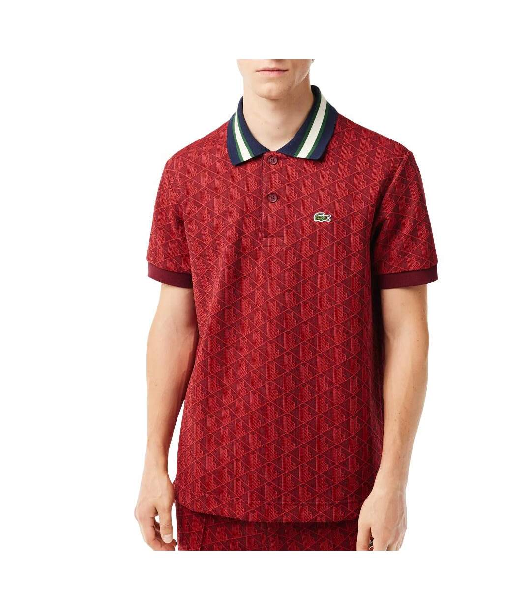 Polo rouge homme lacoste classic monogram jacquard-1