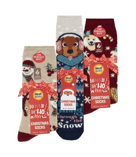 Lot de 3 paires de chaussettes thermiques fantaisie de Noël pour femmes